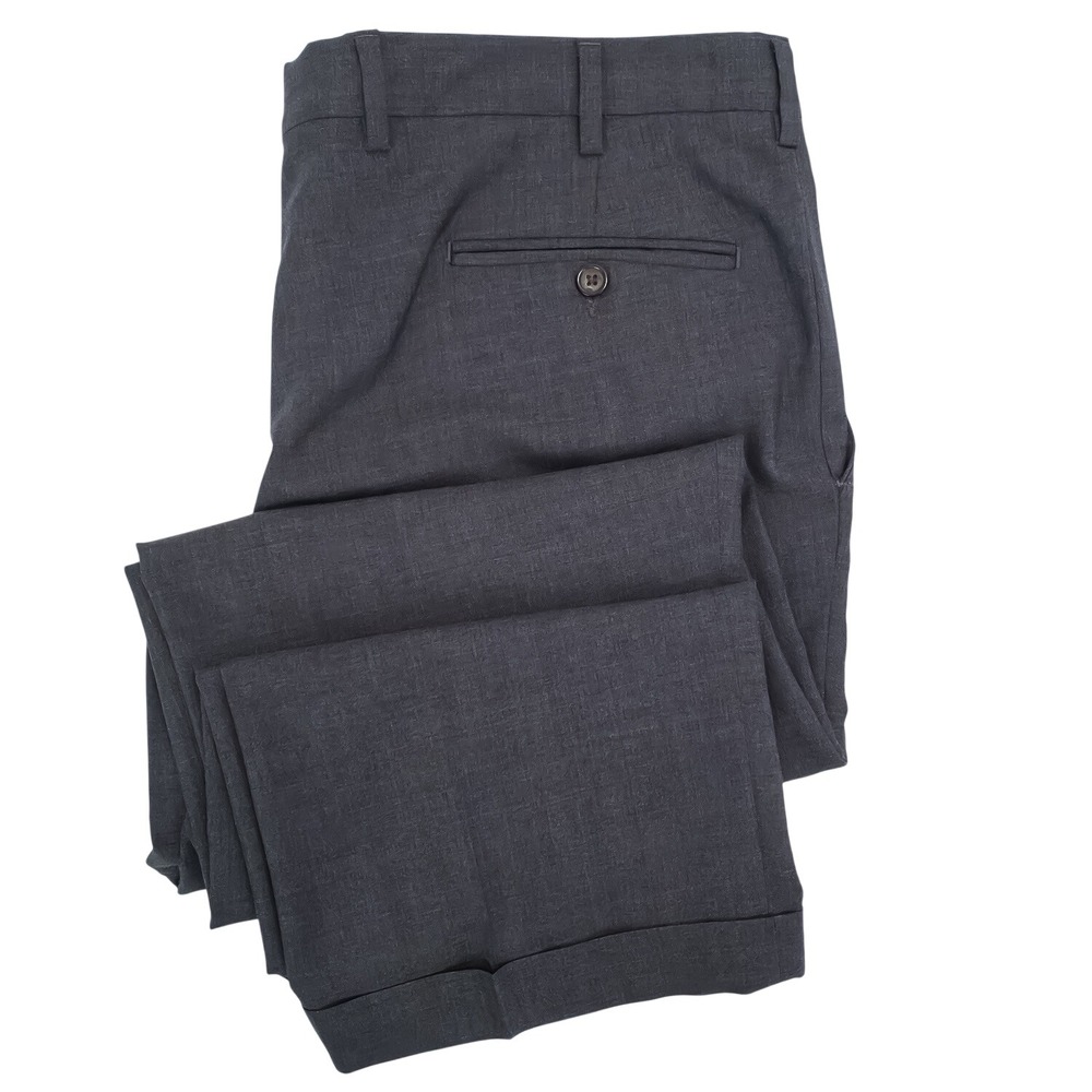 Berle Dress Pants Mens 38R Charcoal Grey Cuffed Flat Front 100% Wool